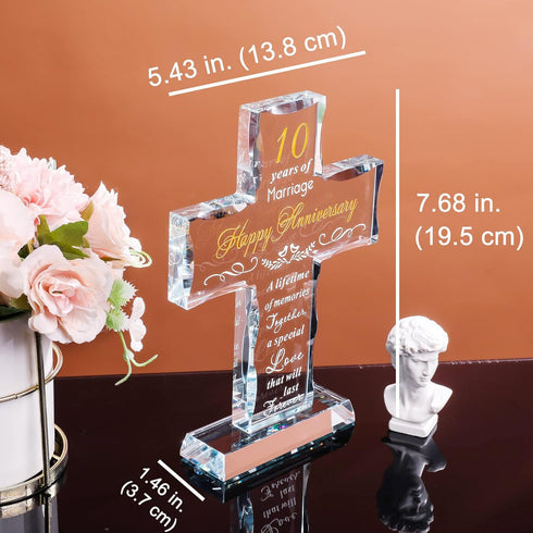 Happy 10 Years Anniversary Glass Cross Gift